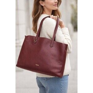 Fossil Wren Leather Tote Large Gooseberry Work Laptop Travel Minimalist Classic